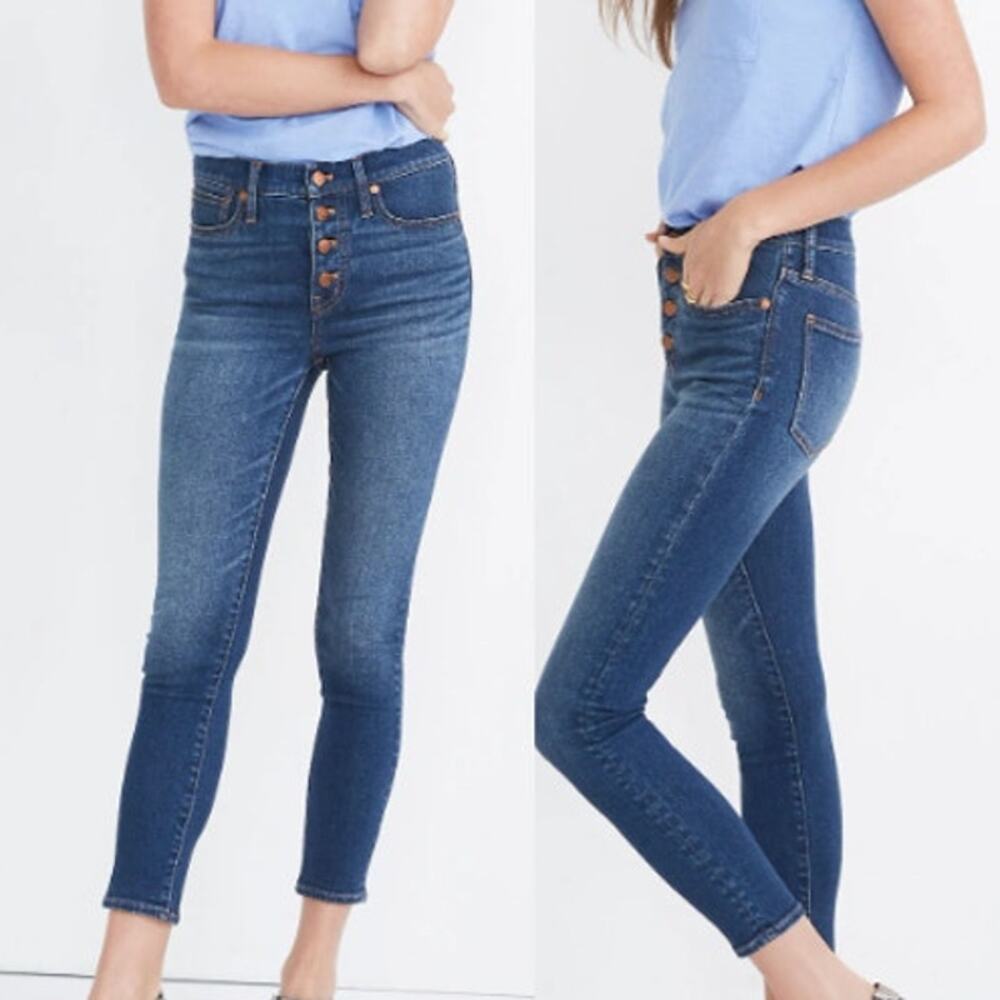 Madewell 9" Mid-Rise Button-Front Denim Skinny Crop Jeans Dewey Wash Womens 25